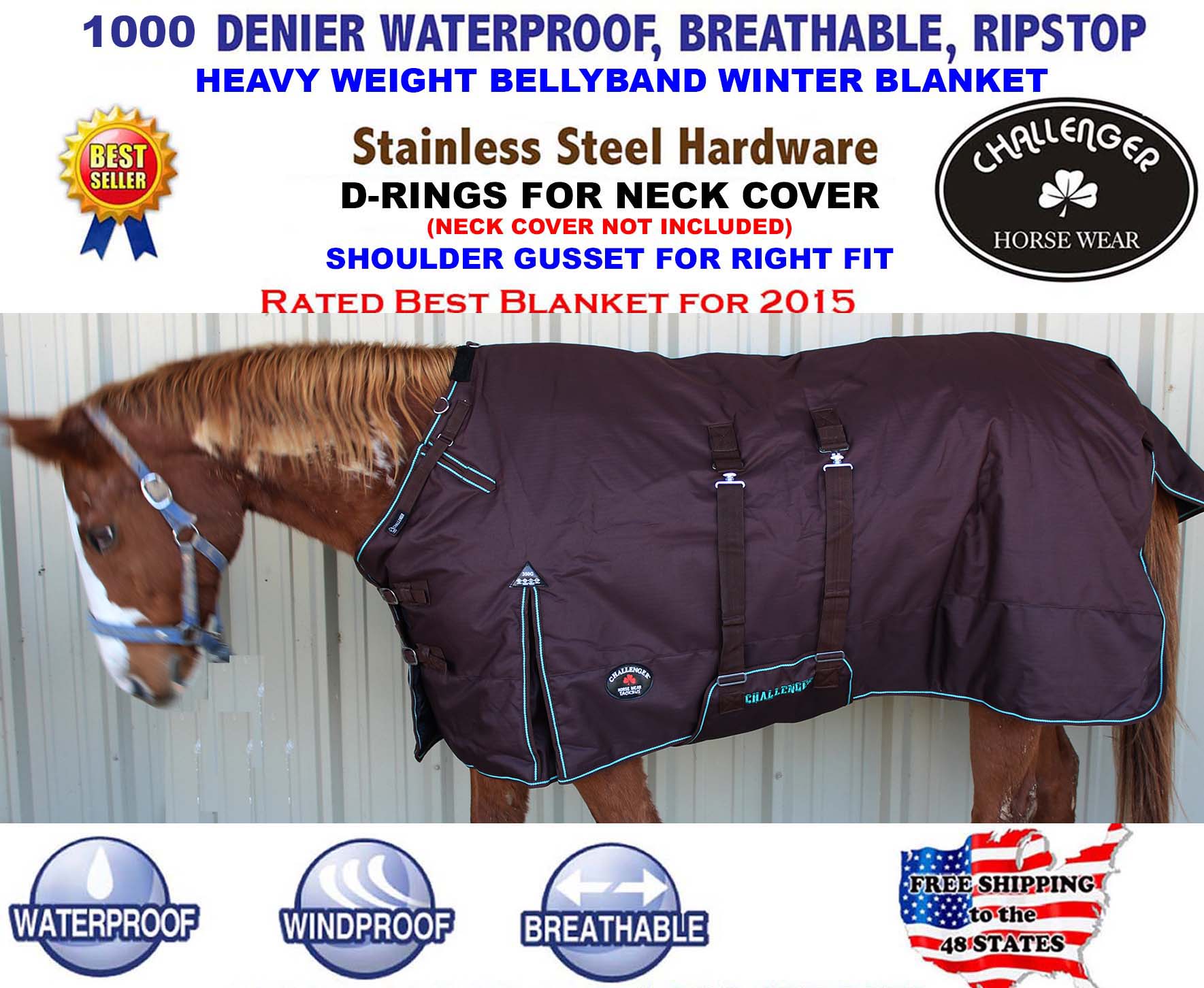 1200D Turnout Waterproof Horse WINTER BLANKET HEAVY Belly Band 572B eBay
