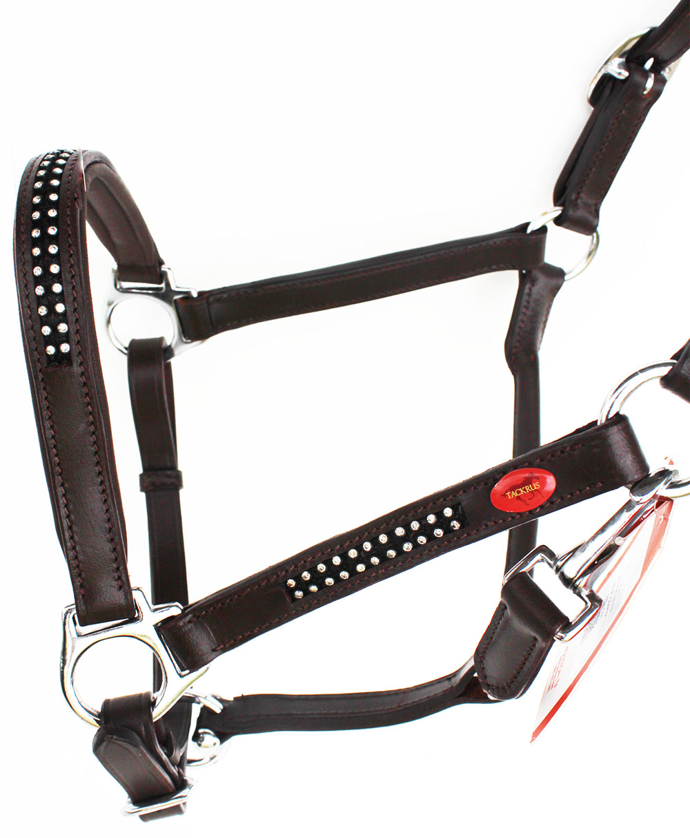 Horse English Padded Leather Cob Western Show Halter Crystals Brown