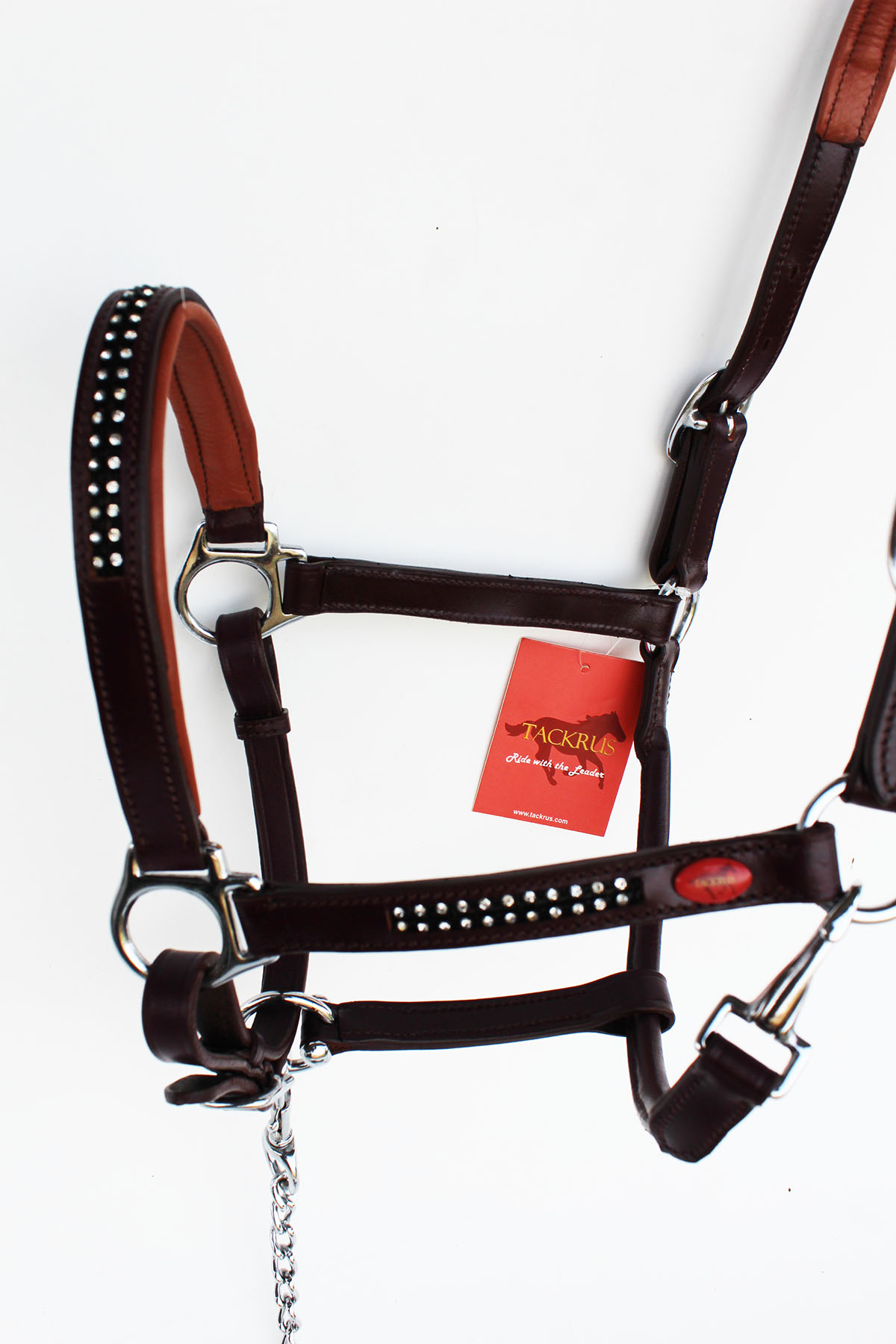 Horse English Padded Leather Cob Western Show Halter Crystals Brown