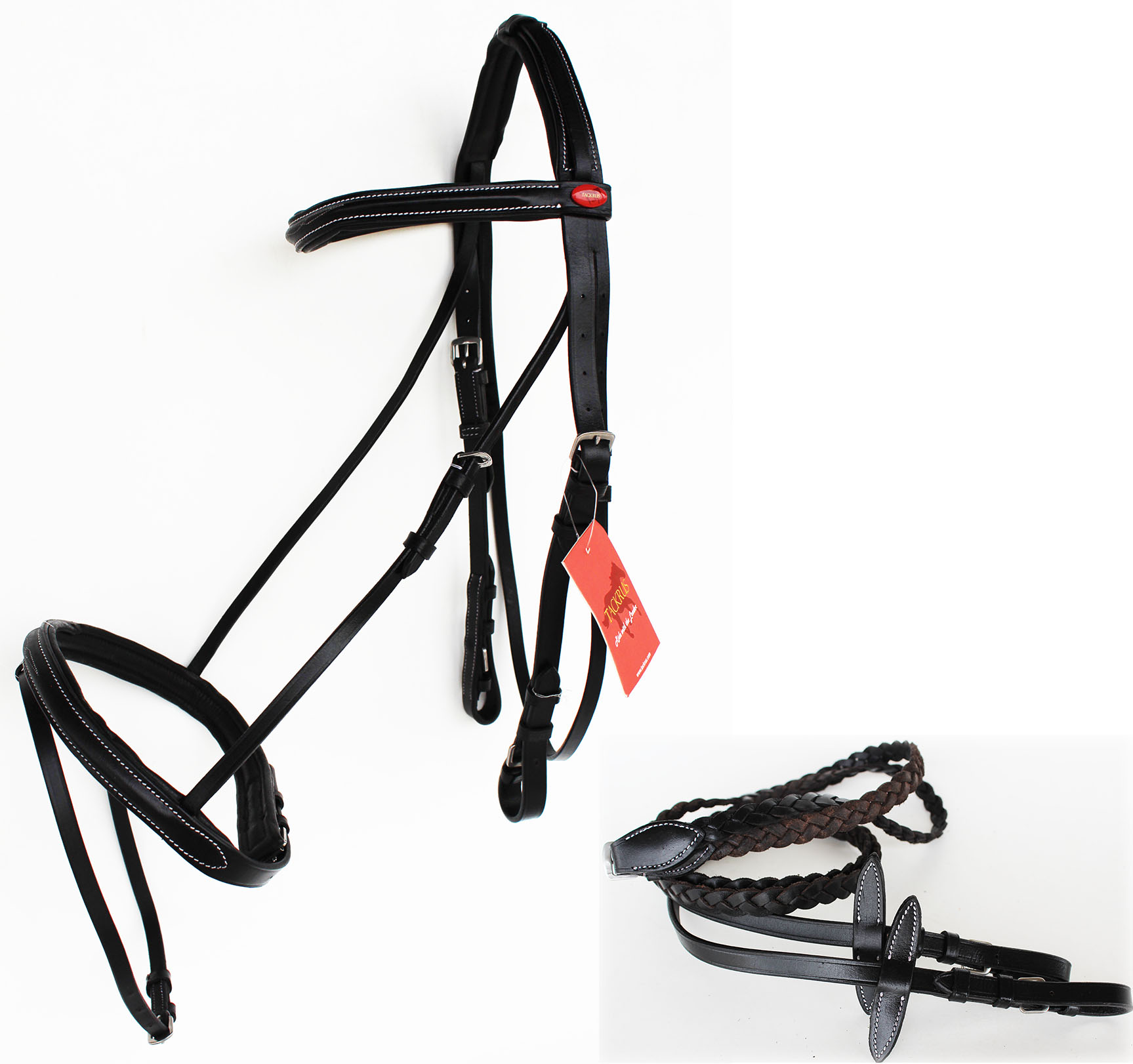 Horse English Padded Leather Raised Adjustable Flash Bridle Reins Full 803440F