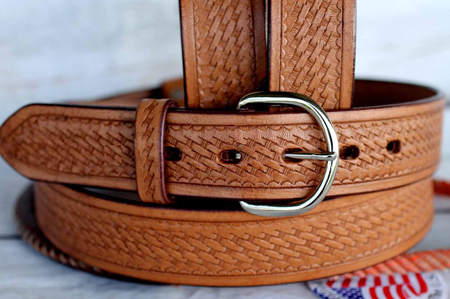 TACKRUS HANDMADE BASKET WEAVE TOOL HEAVY DUTY WESTERN LEATHER MENS BELT