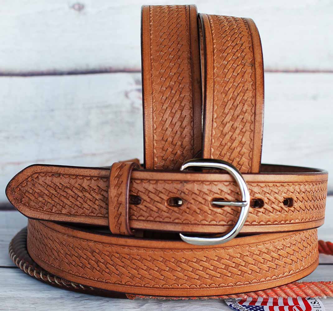 TACKRUS HANDMADE BASKET WEAVE TOOL HEAVY DUTY WESTERN LEATHER MENS BELT