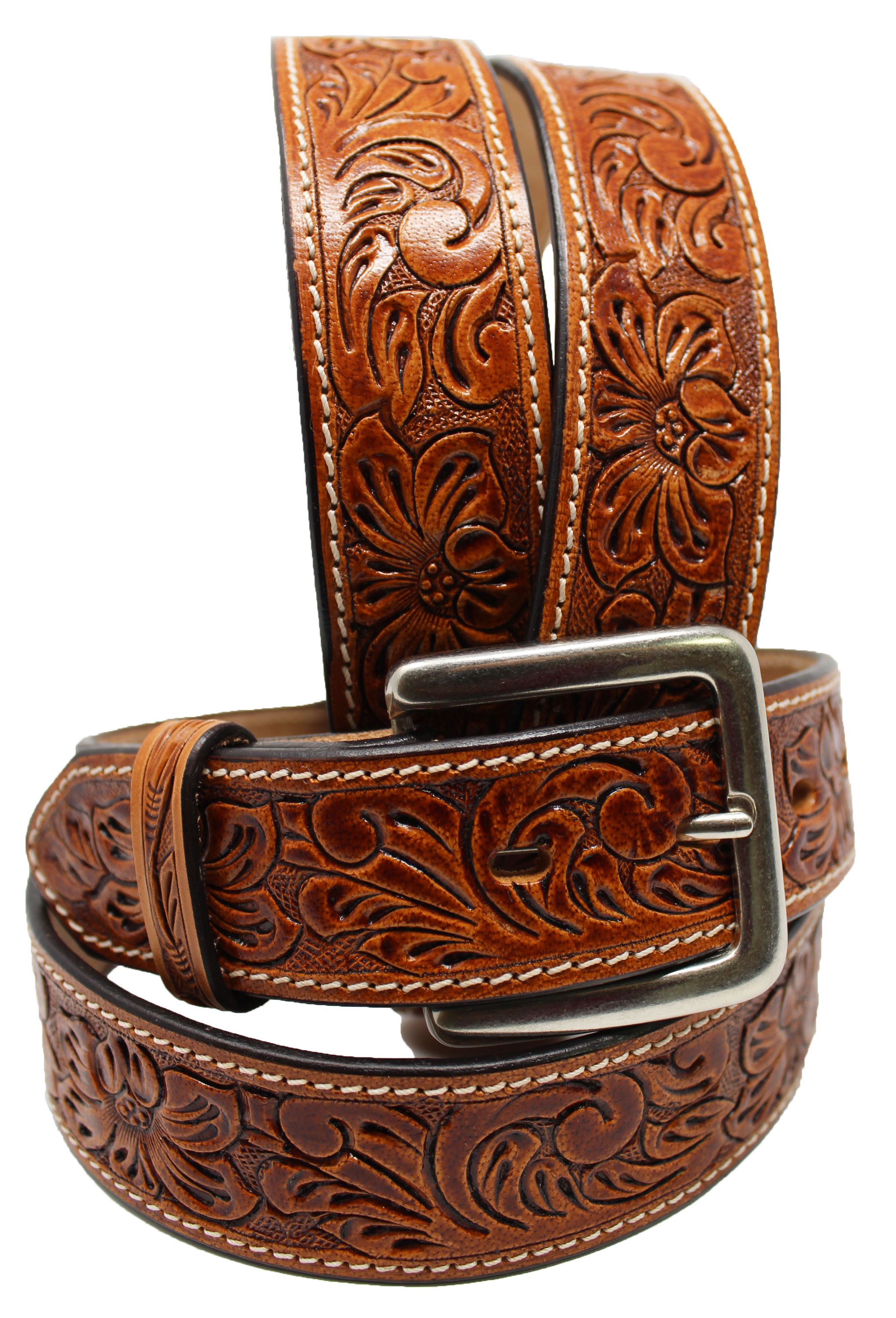 floral tooled leather belt
