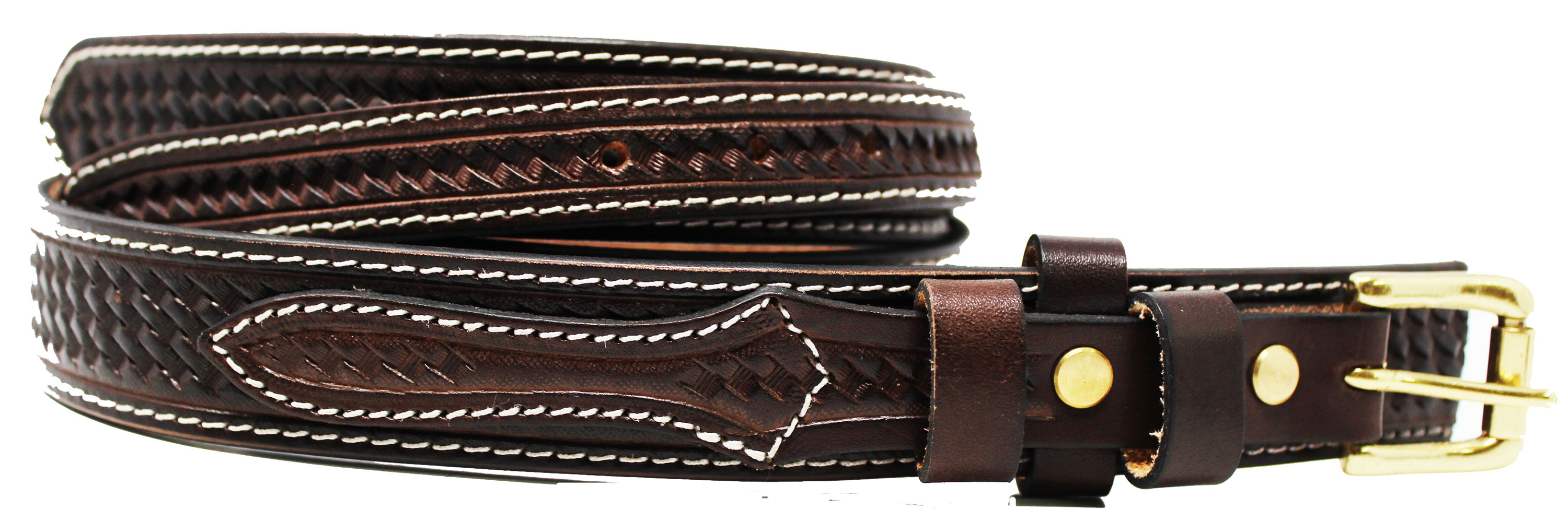 11/4" Mens Western Basket Weave Tooled Leather Ranger Belt BasketWeave