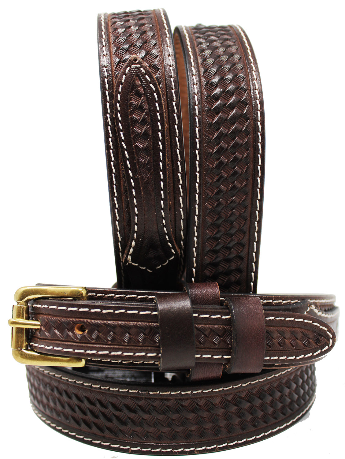 11/4" Mens Western Basket Weave Tooled Leather Ranger Belt BasketWeave