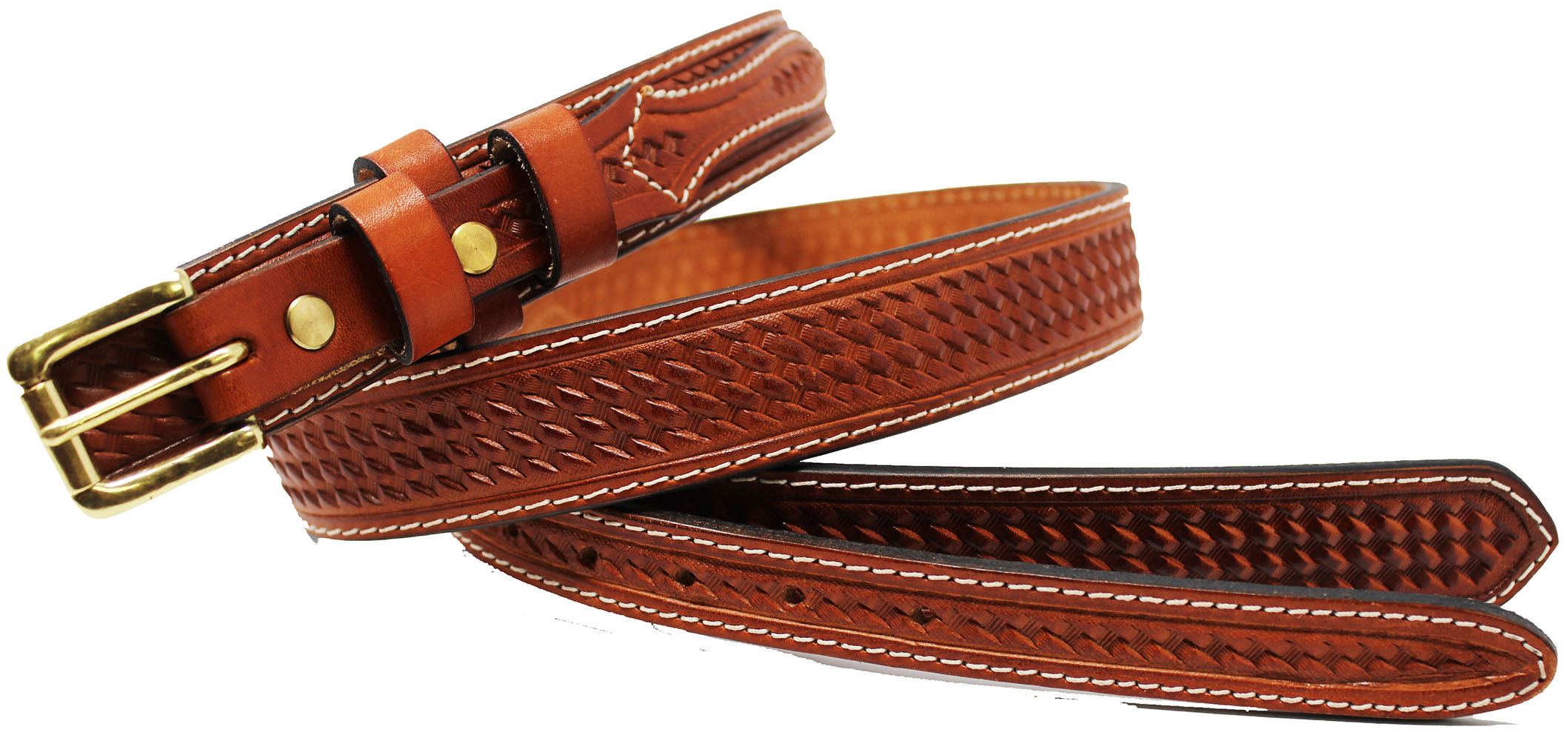 Mens Western Basket Weave Tooled Leather Ranger Belt Brown Amish USA 12RAA101 | eBay