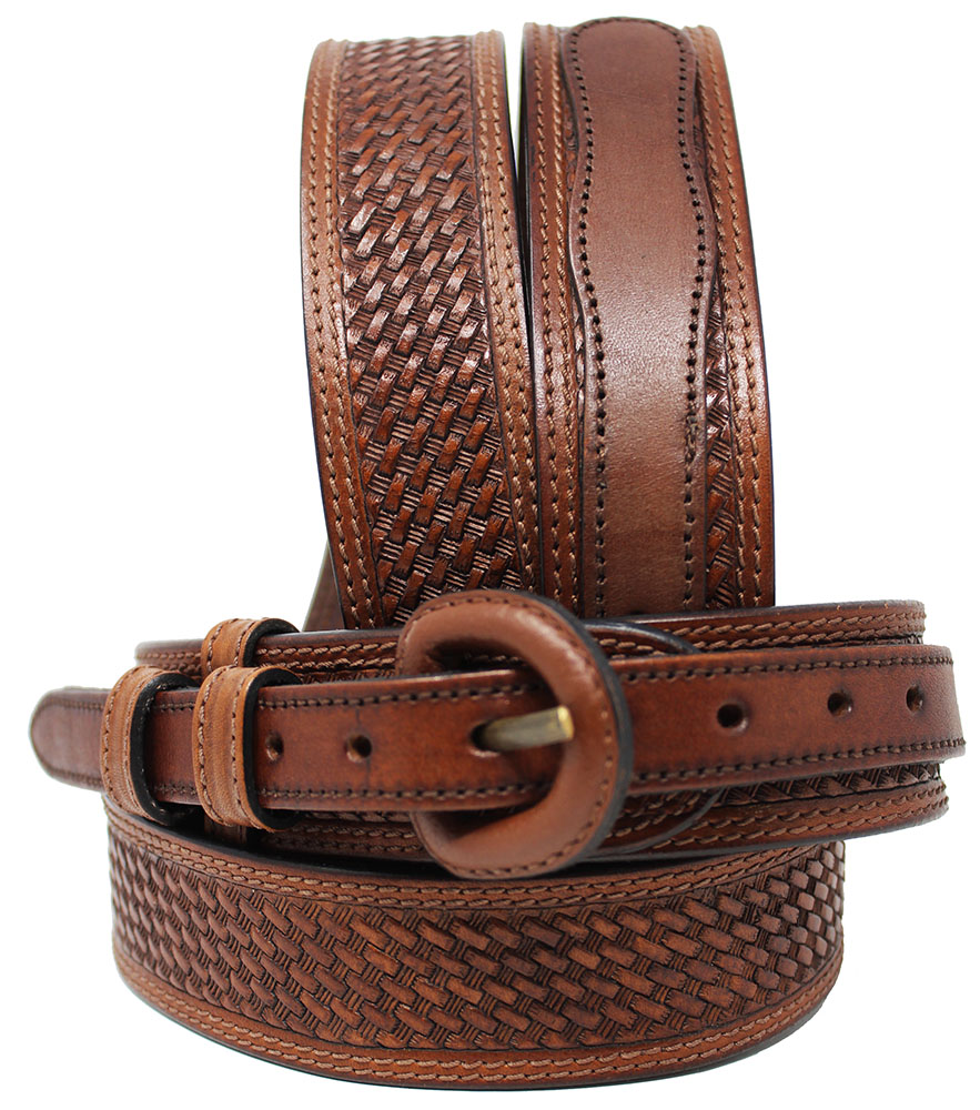 Mens 1-1/2&quot; Amish Western Leather Ranger Belt Basket Weave Tooled 26RAA102 | eBay