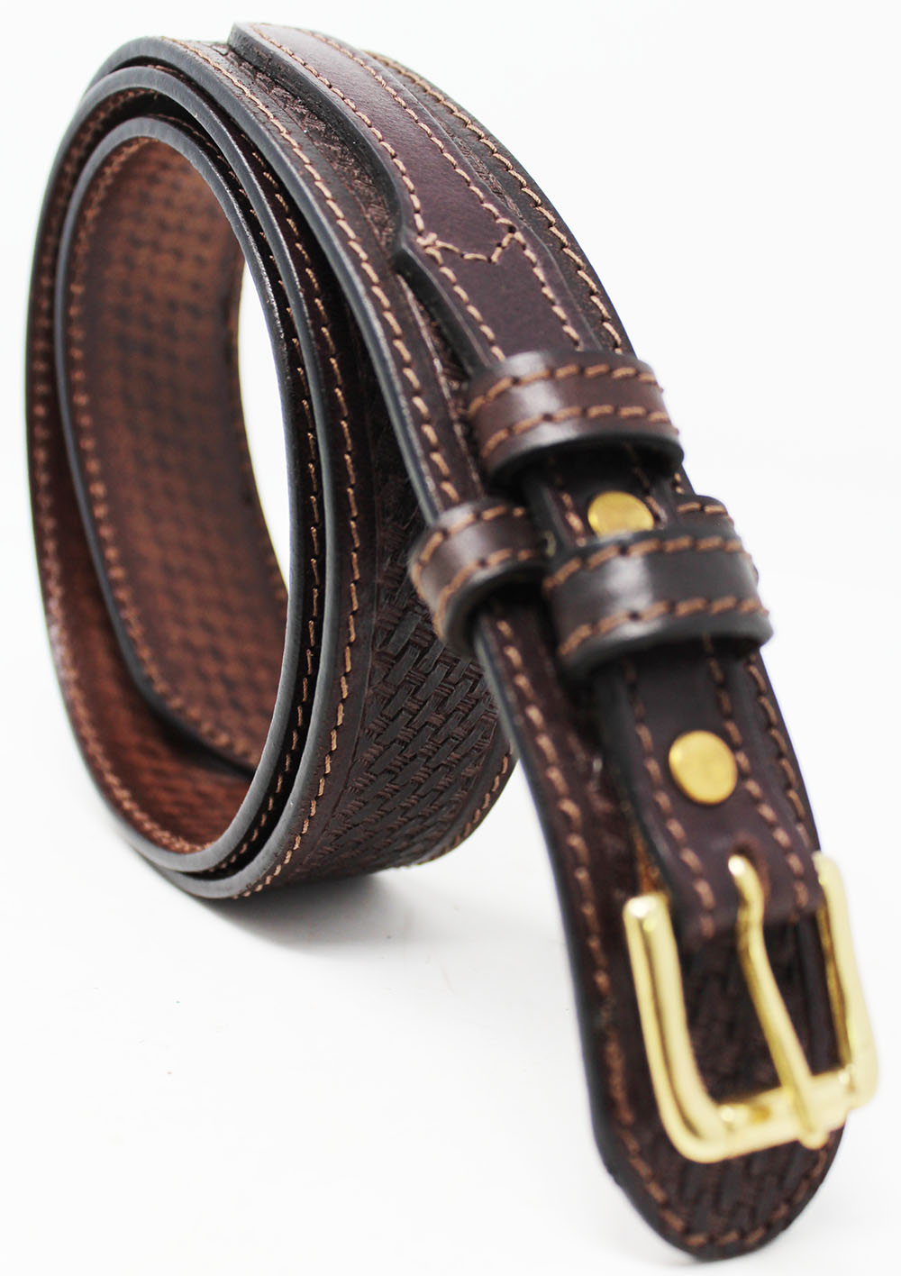 AFFILARE Mens Western RANGER BELT Tooled Leather Basket Weave BLK TAN