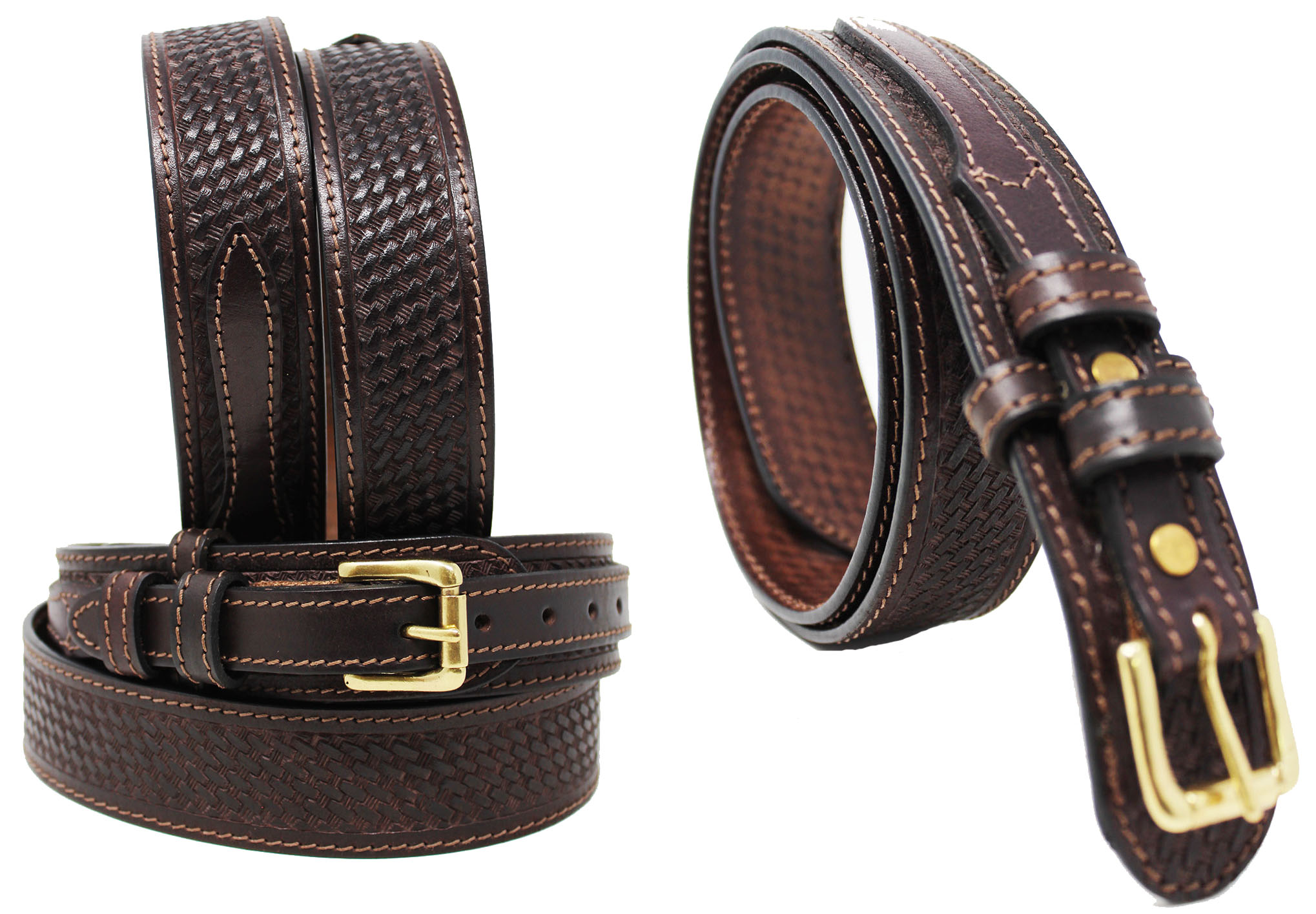 Affilare Men's Western Ranger Belt - Leather Basket Weave Tooled - Black Tan Brown 26RAA90