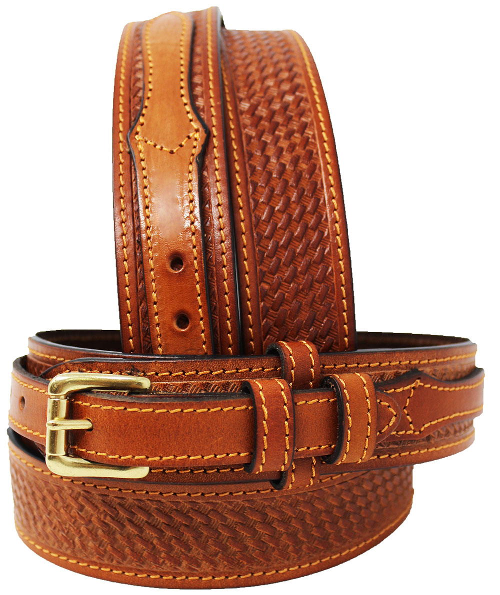 AFFILARE Mens Western RANGER BELT Tooled Leather Basket Weave BLK TAN