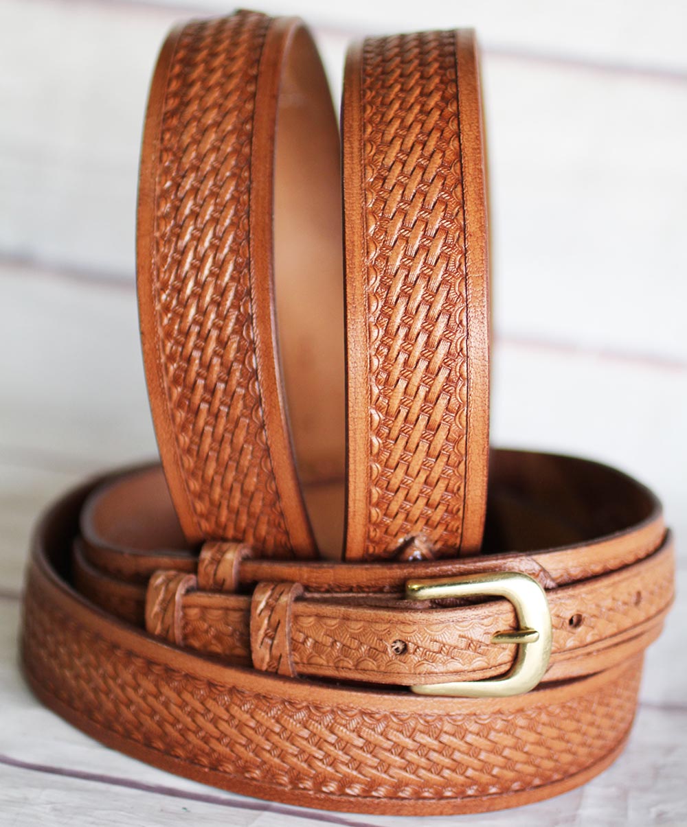 PRORIDER Men's Western RANGER BELT Tooled Leather Basket Weave 26Ranger