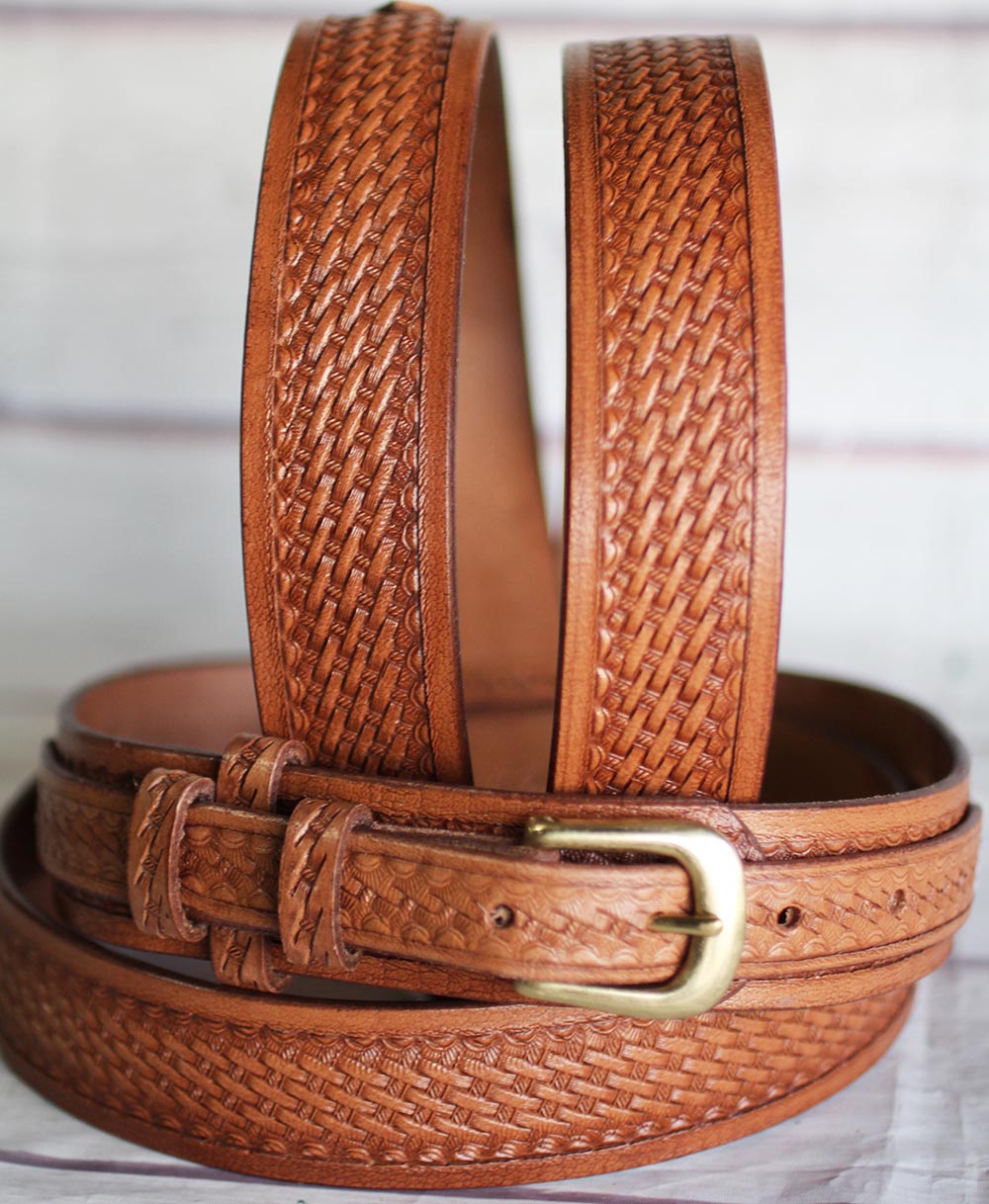 PRORIDER Men's Western RANGER BELT Tooled Leather Basket Weave 26Ranger