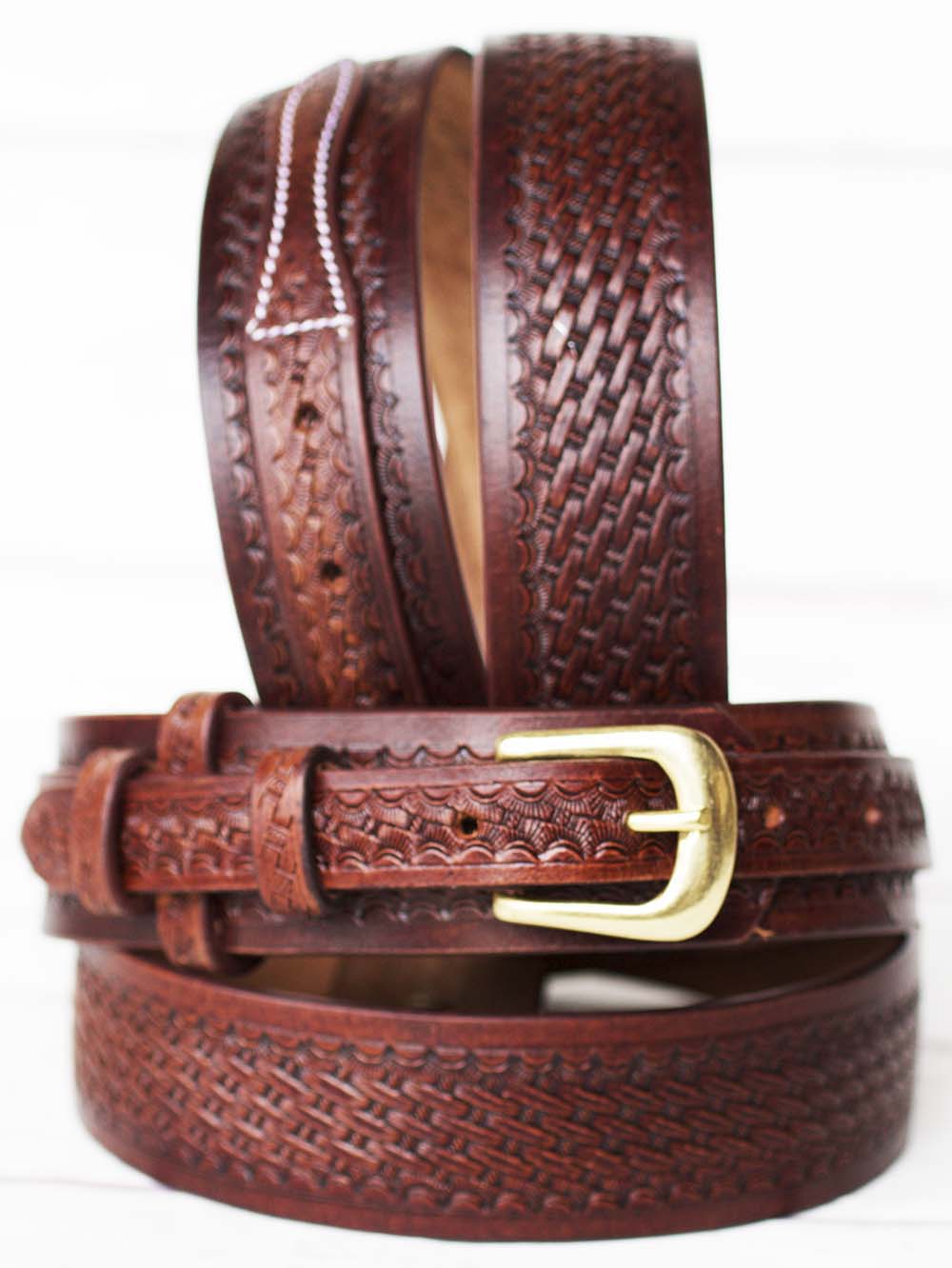 PRORIDER Men's Western RANGER BELT Tooled Leather Basket Weave