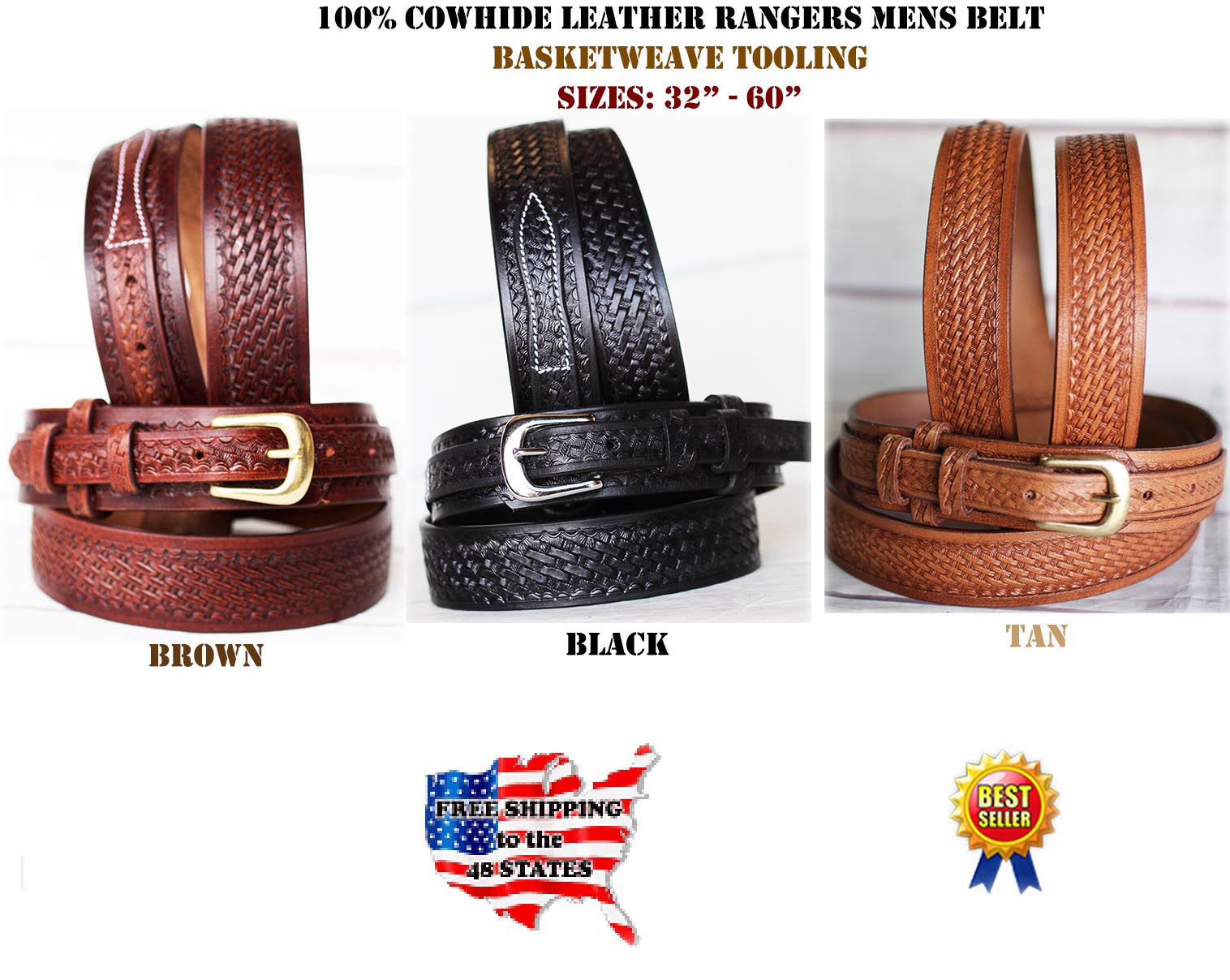 PRORIDER Men's Western RANGER BELT Tooled Leather Basket Weave