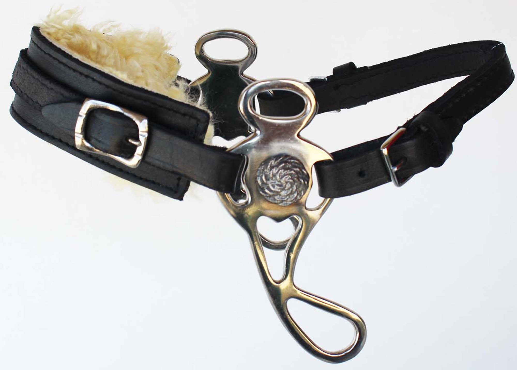 Horse Fleece Lined Adjustable Leather Bitless Bridle Curb Strap
