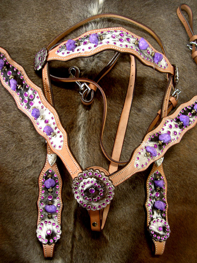 HORSE BRIDLE BREAST COLLAR WESTERN LEATHER HEADSTALL PURPLE TACK BLING STONES HB eBay