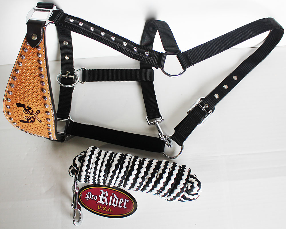 Horse Noseband Tack Bronc Leather HALTER Tiedown Lead Rope Cross 280209