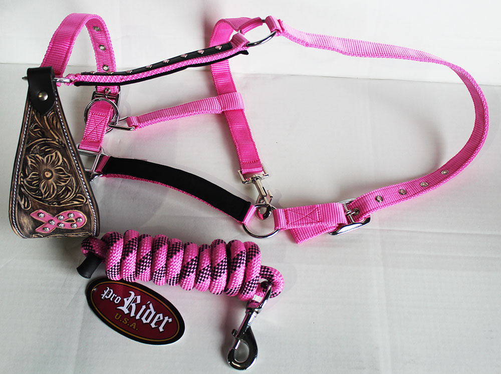 Horse Noseband Tack Bronc Leather Halter Tiedown Lead Rope Pink 280211 eBay