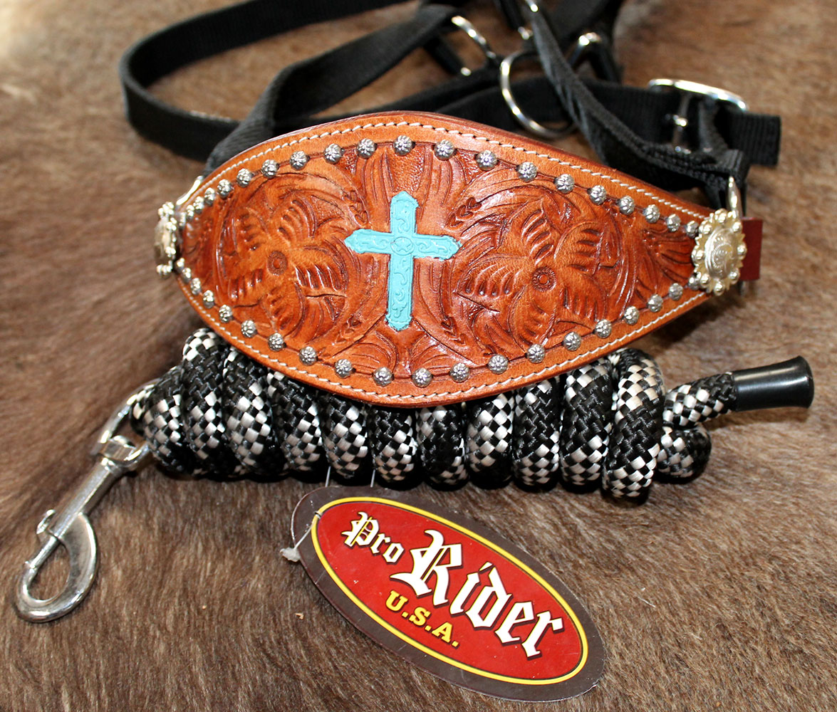 Noseband Tack Bronc Leather HALTER Tiedown Lead Rope 280290 eBay