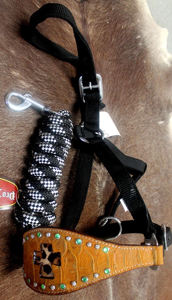 Horse Noseband Tack Bronc Leather HALTER Tiedown Lead Rope 280365 eBay