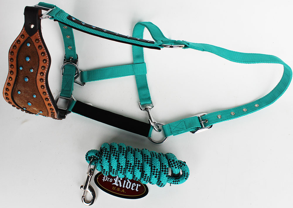 Noseband Tack Bronc Leather HALTER Tiedown Lead Rope Tan 280650