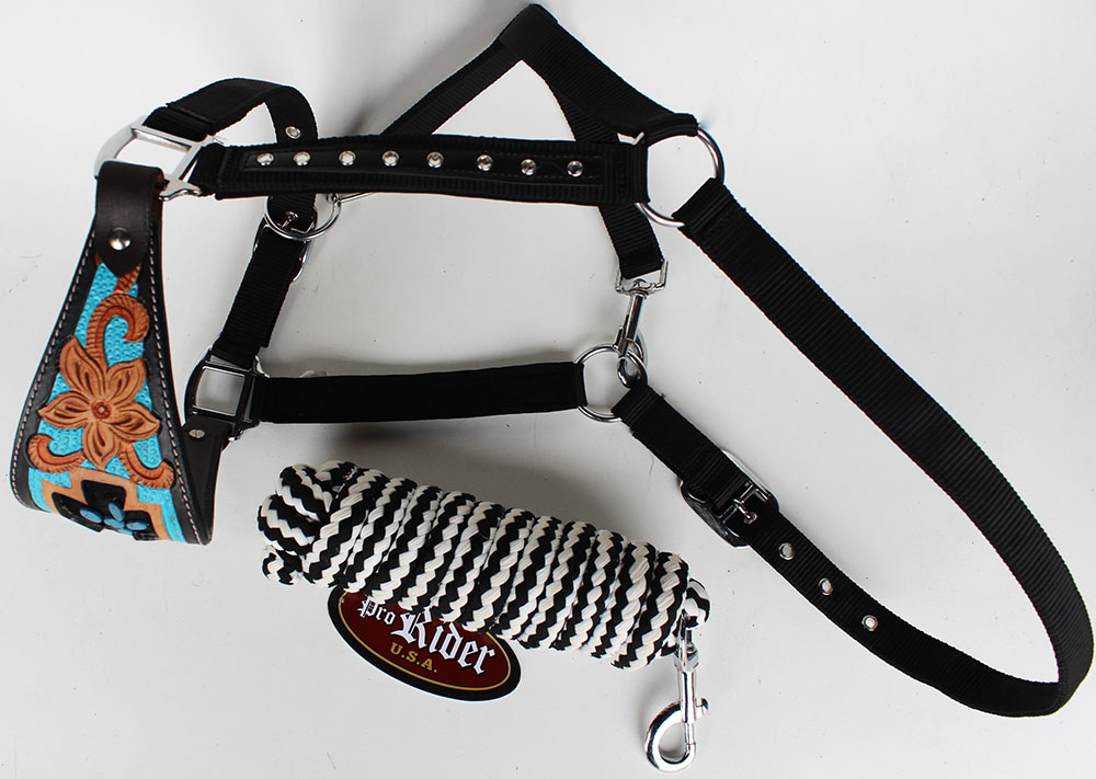 Noseband Tack Bronc Leather HALTER Tiedown Lead Rope Tan 280652 eBay