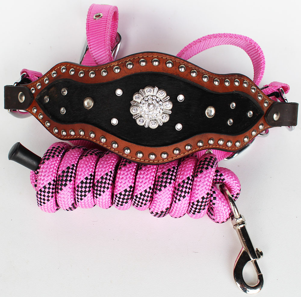 Noseband Tack Bronc Leather HALTER Tiedown Lead Rope Tan 280654 eBay