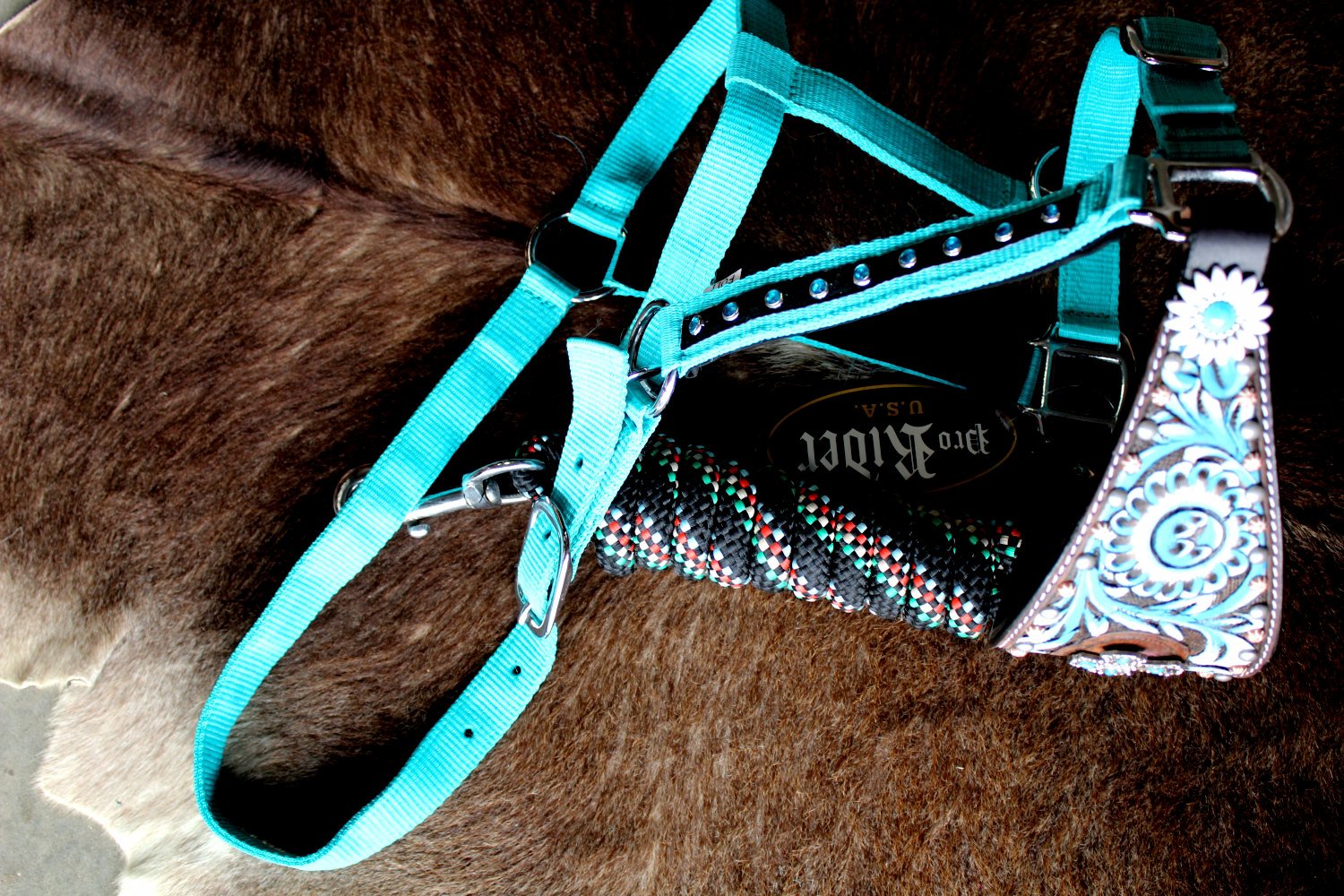 Noseband Tack Bronc Leather HALTER Tiedown Lead Rope 280P eBay
