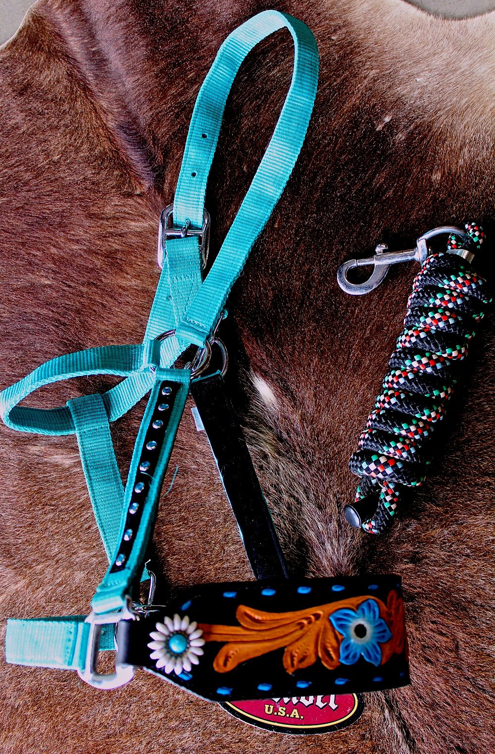 Noseband Tack Bronc Leather HALTER Tiedown Lead Rope 280P eBay