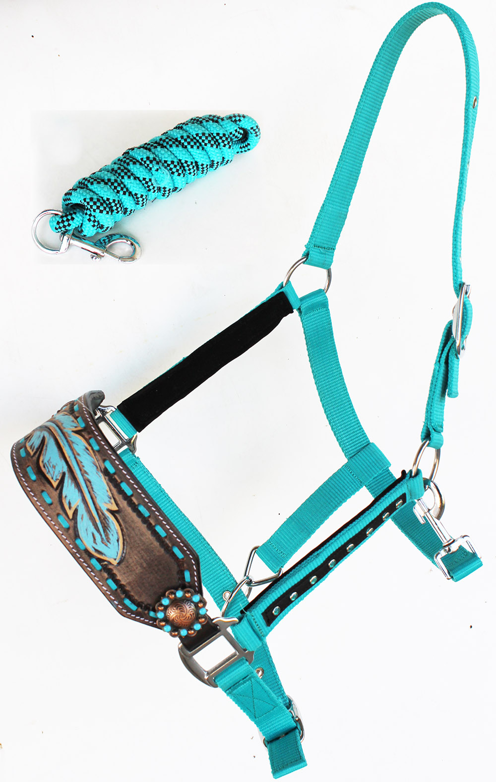 Horse Noseband Tack Bronc Leather HALTER Tiedown Lead Rope 280M33 eBay