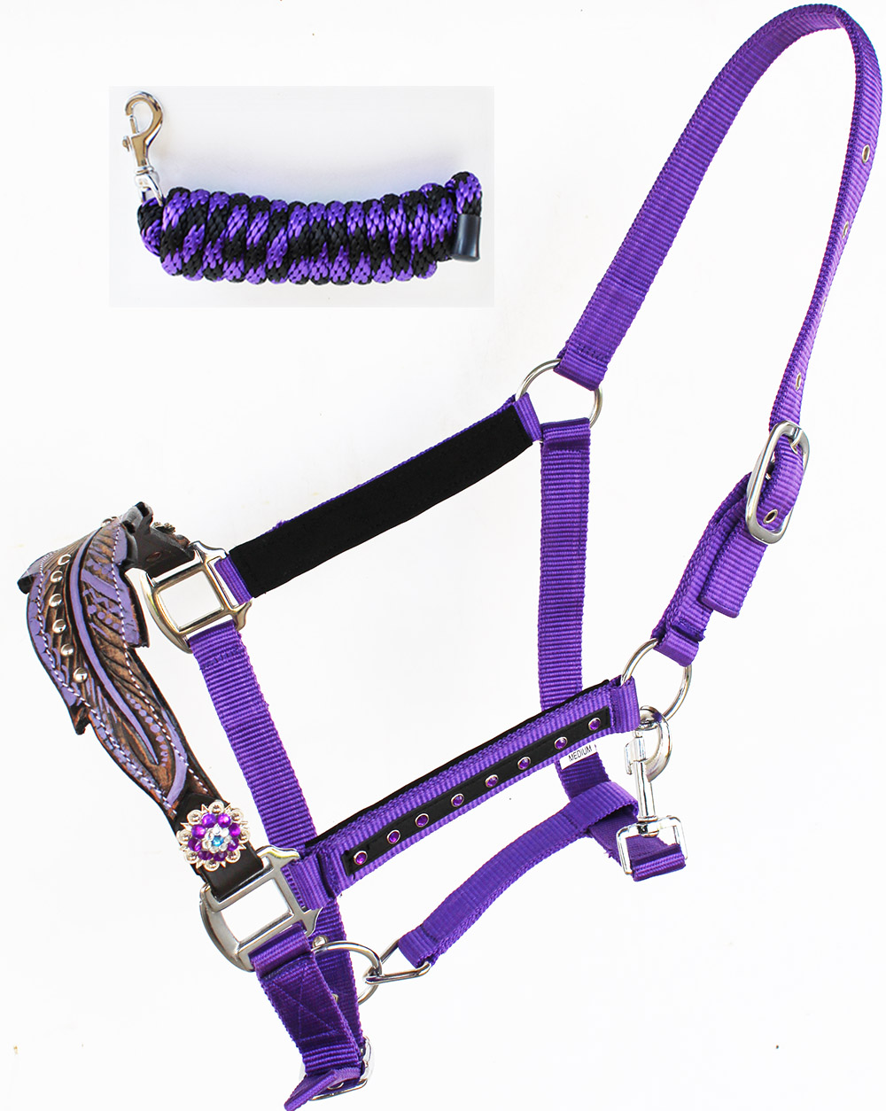 Horse Noseband Tack Bronc Leather HALTER Tiedown Lead Rope 280M37 eBay
