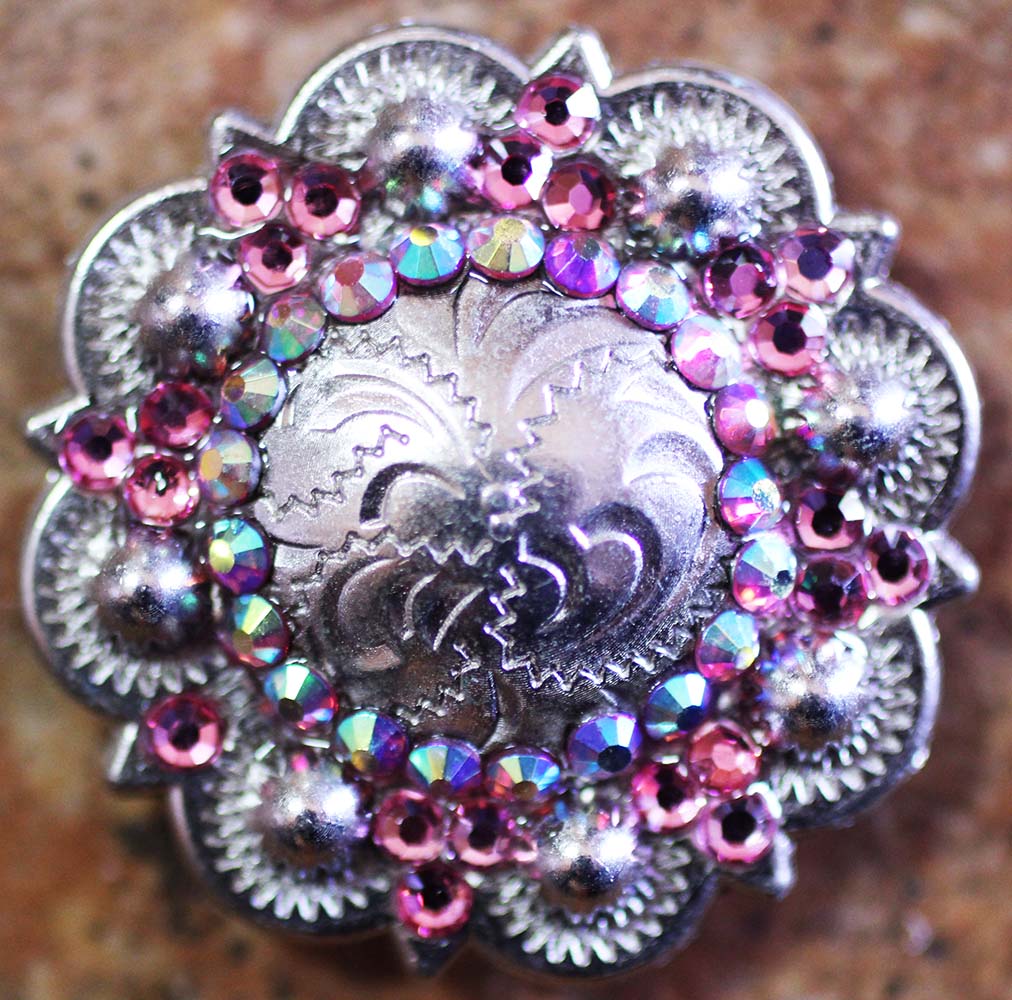 LOT OF 4 Conchos Rhinestone Horse Saddle Western Bridle Berry Pink