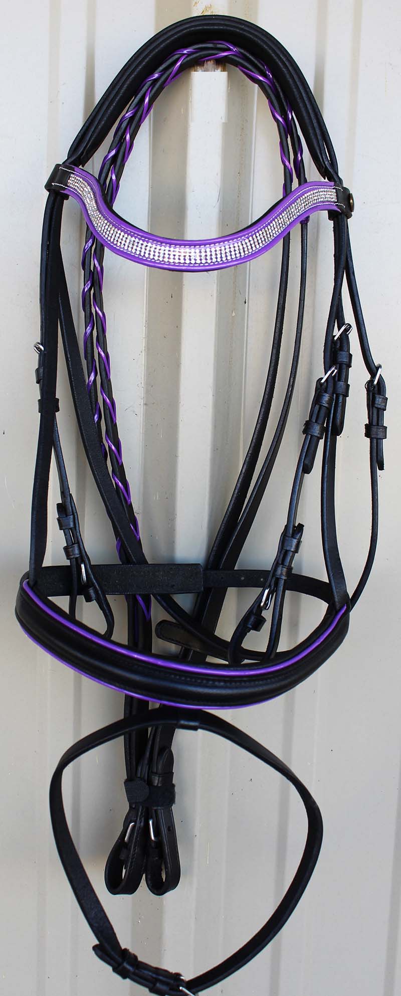 Horse English Show Padded Bridle Crystal Bling Browband Purple 80315F
