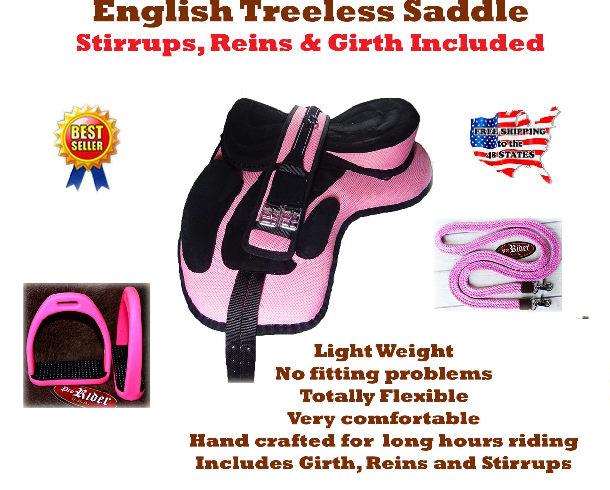 18 inglés Caballo Equino sintético sin árboles silla estribos Profesional 80201PK 18 inglés Caballo Equino sintético sin árboles silla estribos Profesional 80201PK