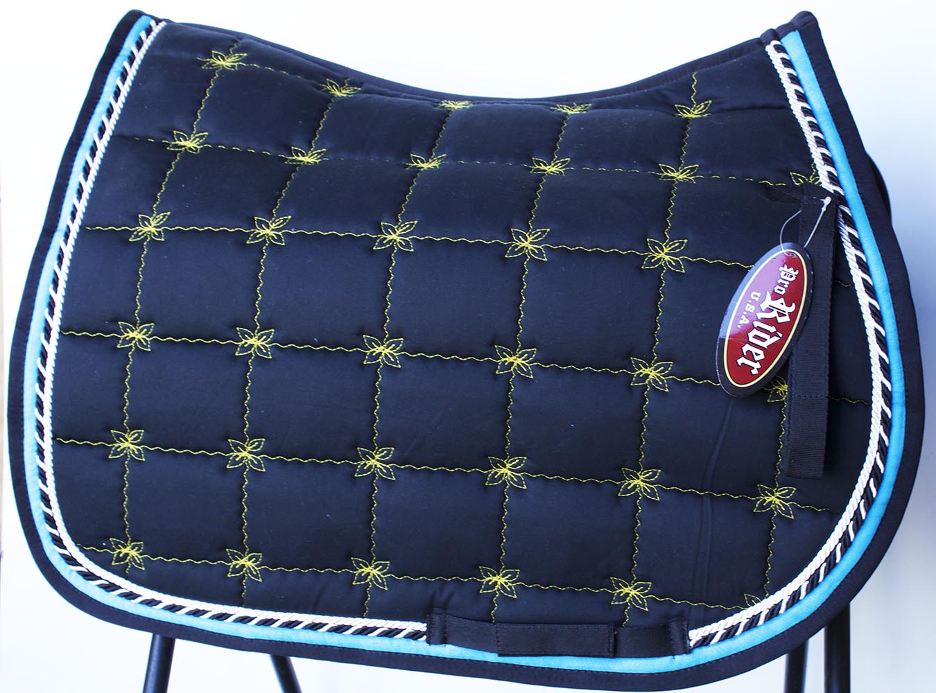 Horse Quilted ENGLISH SADDLE PAD Tack Trail Riding Contoured Navy Blue