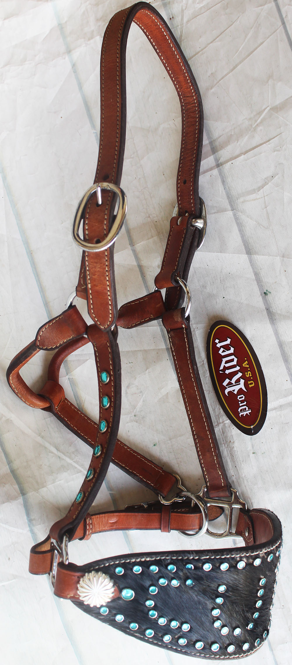 Horse Noseband Tack Leather Bronc Show HALTER Tiedown 28126