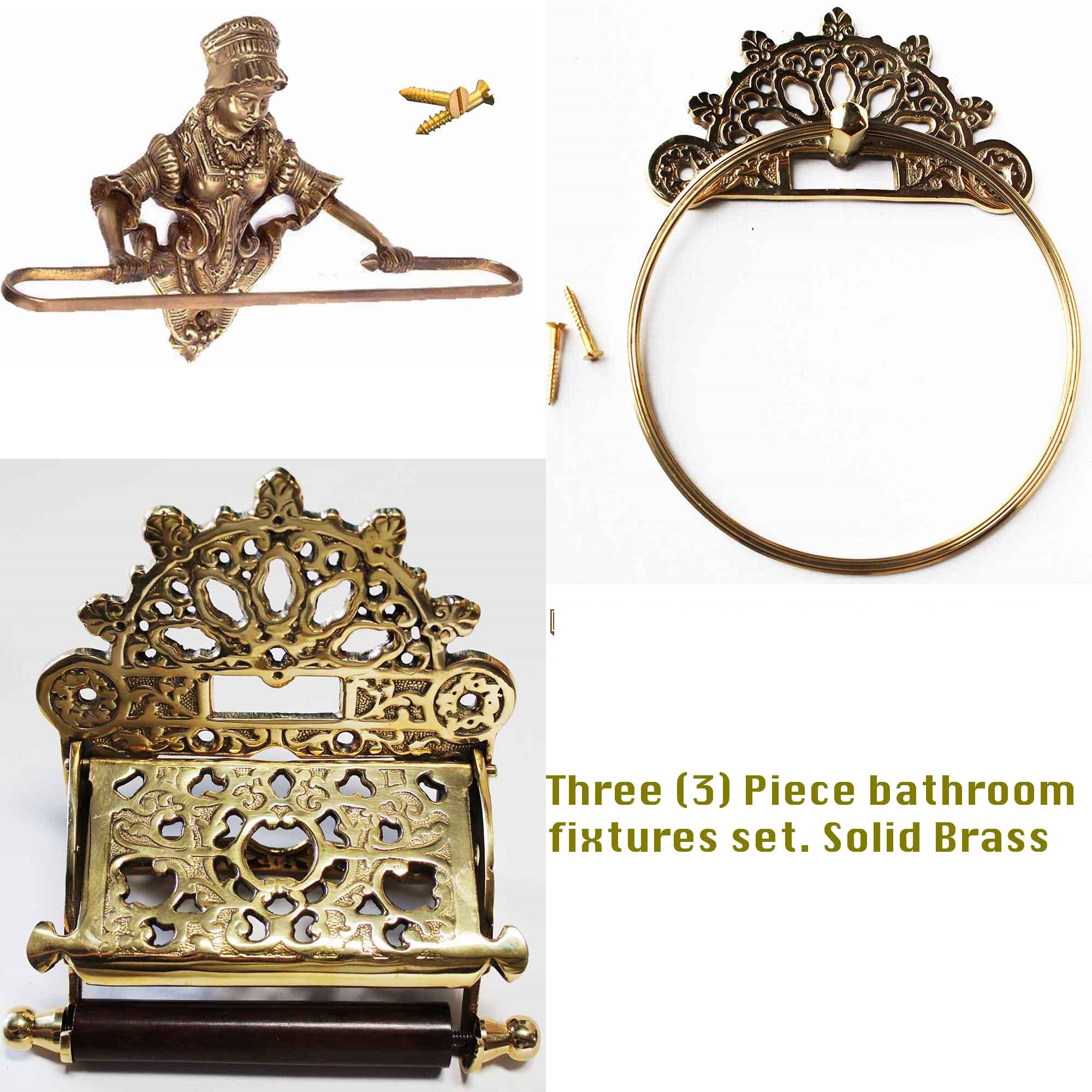 Victorian Solid Brass 3Pcs Bathroom Towel Toilet Tissue Paper Holder