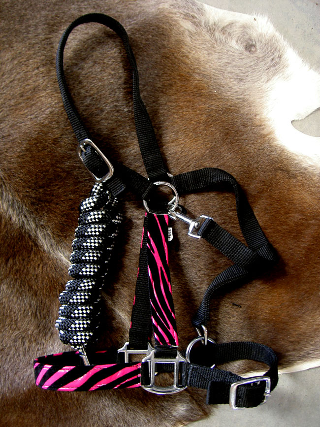 Horse Nylon HALTER Lead Rope Bling Tack Pink Zebra Noseband 60626 eBay