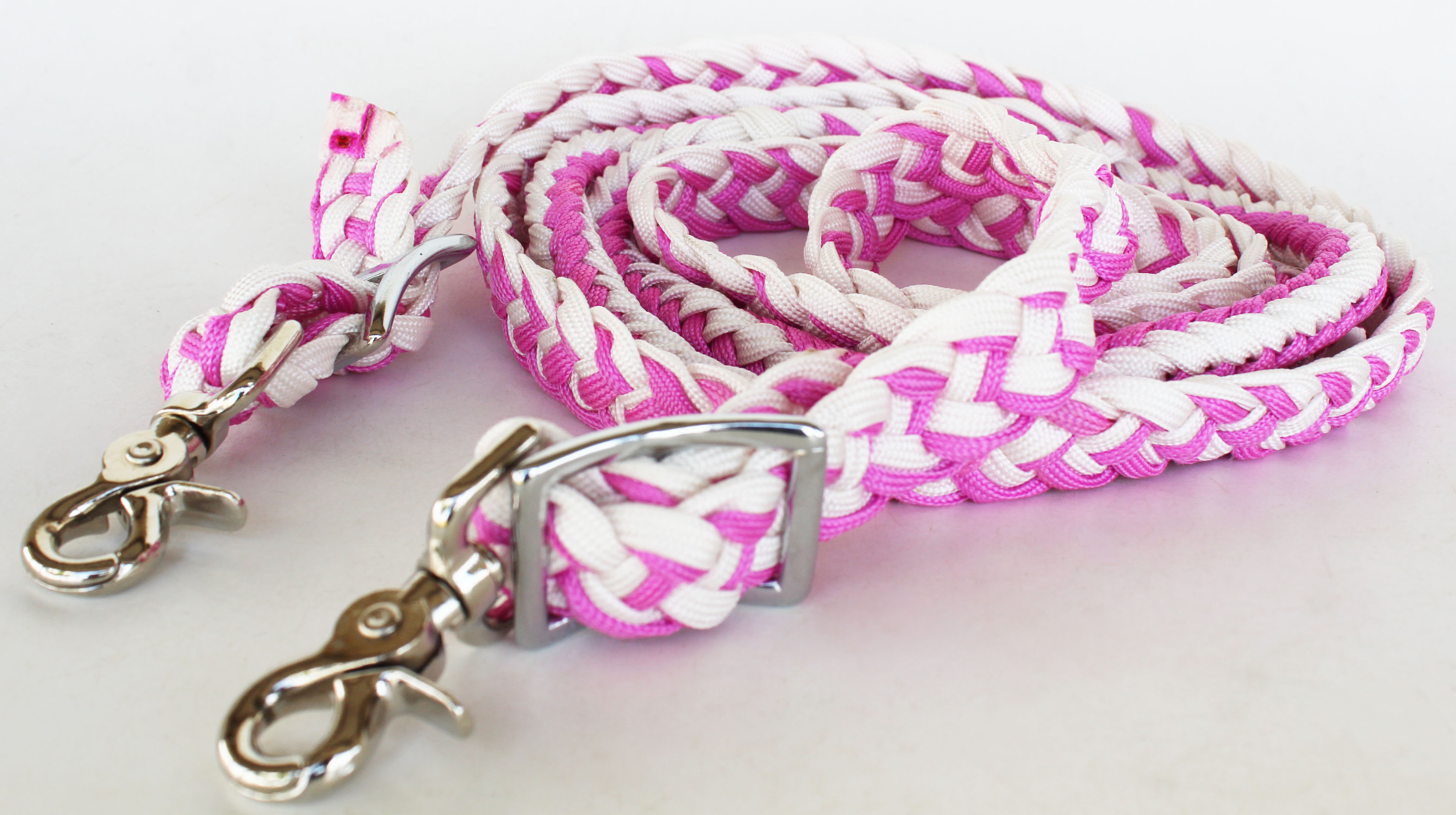 Roping Knotted Horse Tack Western Barrel Reins Nylon Braided Pink 60702