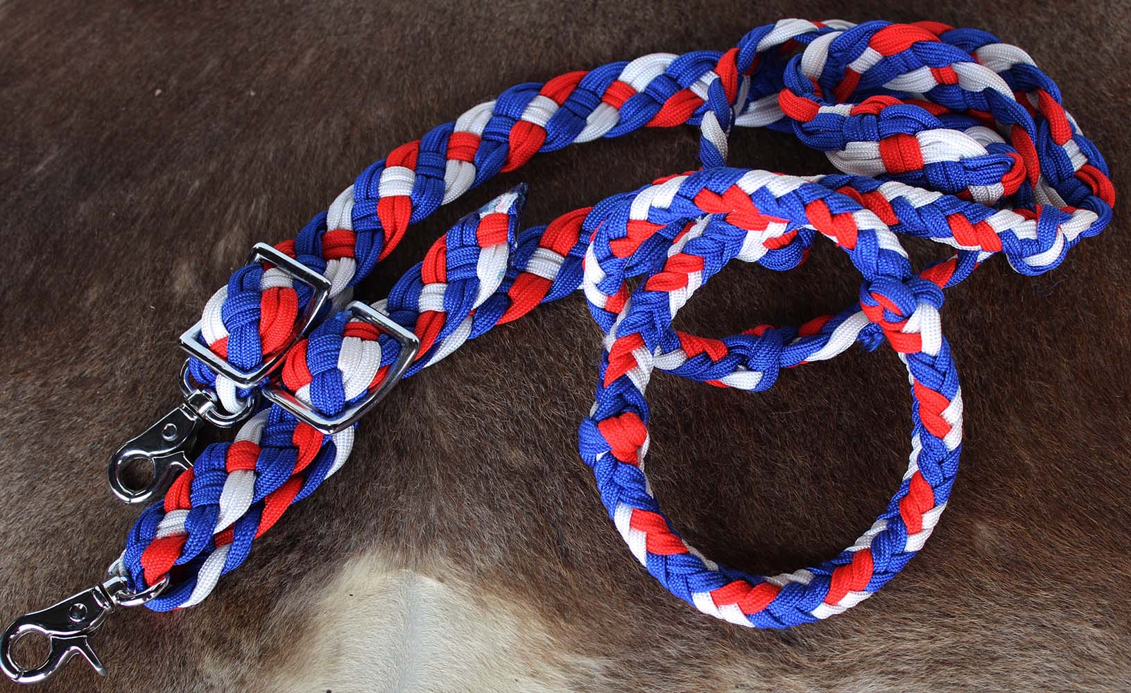 Roping Knotted Horse Tack Western Barrel Reins Nylon Braided Red Blue