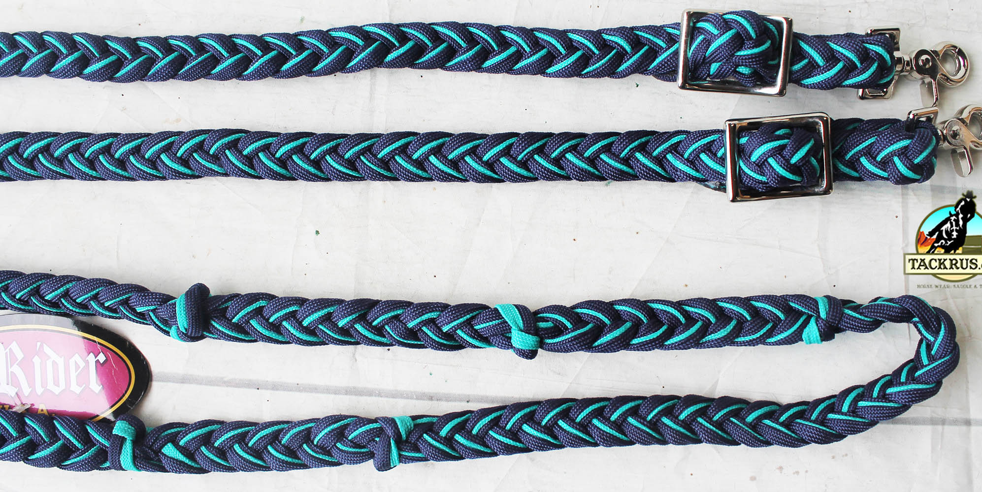 Horse Western Tack Nylon Braided Roping Knotted Barrel Reins Navy
