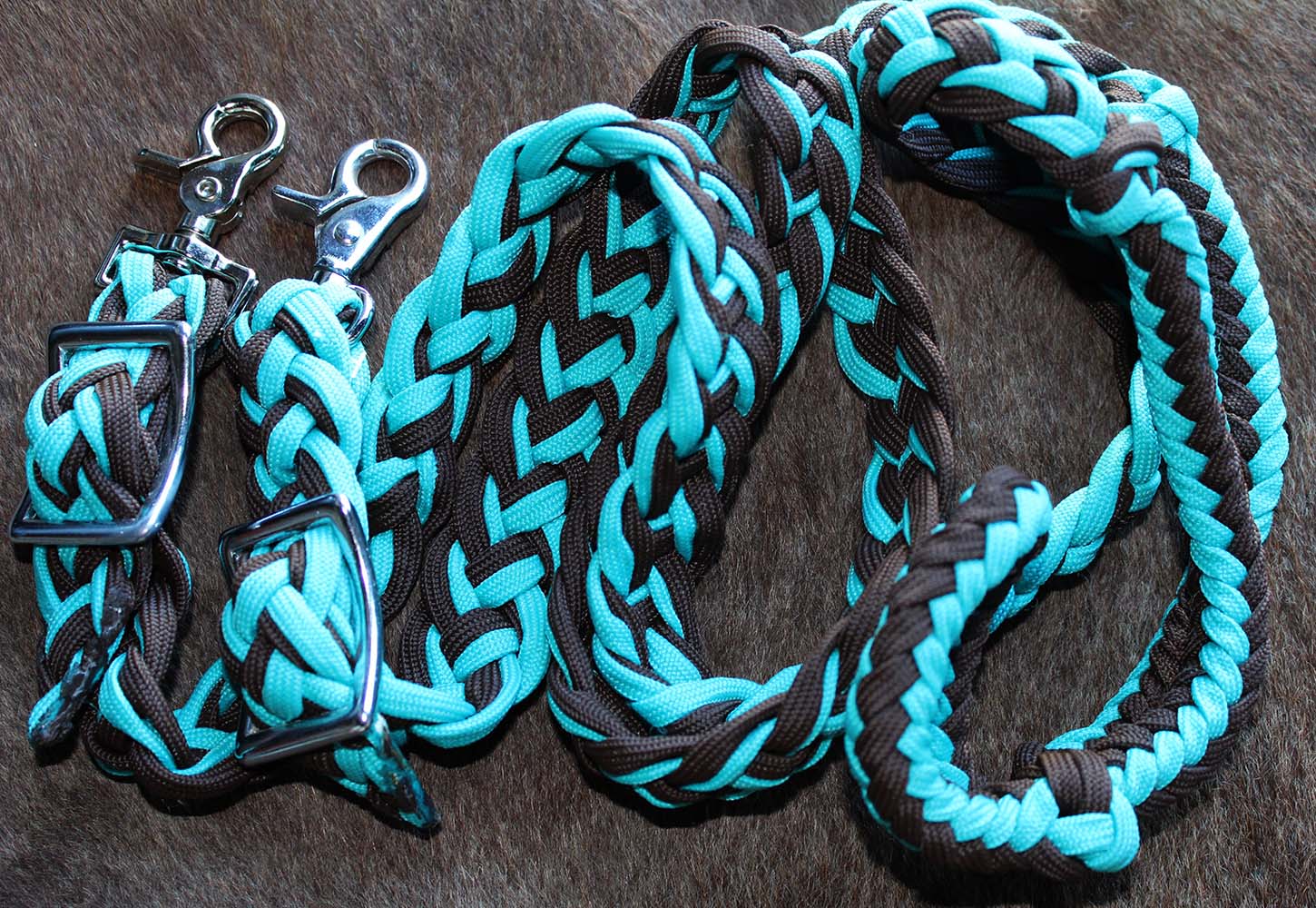 Roping Knotted Horse Western Barrel Reins Nylon Braided Romel Turquoise