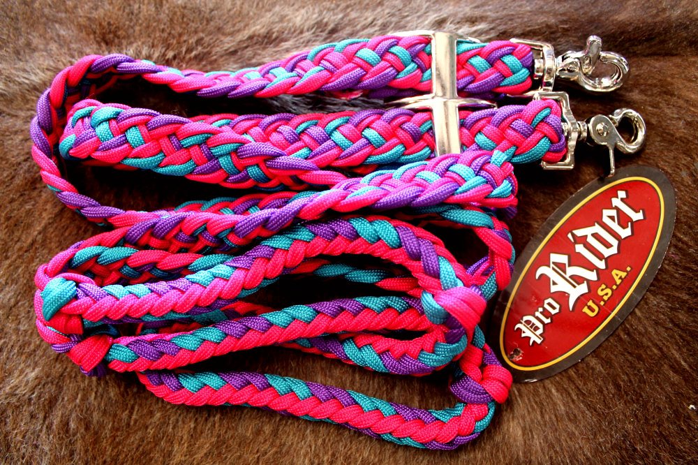 Roping Knotted Western Barrel Reins Nylon Braided Romel Pink 60770 eBay