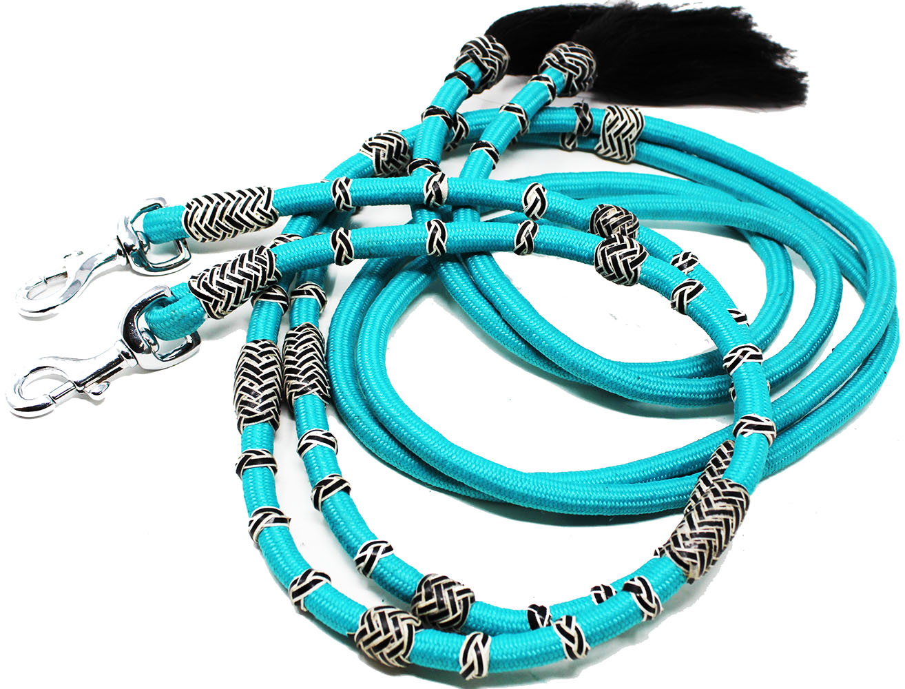 Horse Roping Western Barrel Reins Nylon Split Romel Turquoise 60796