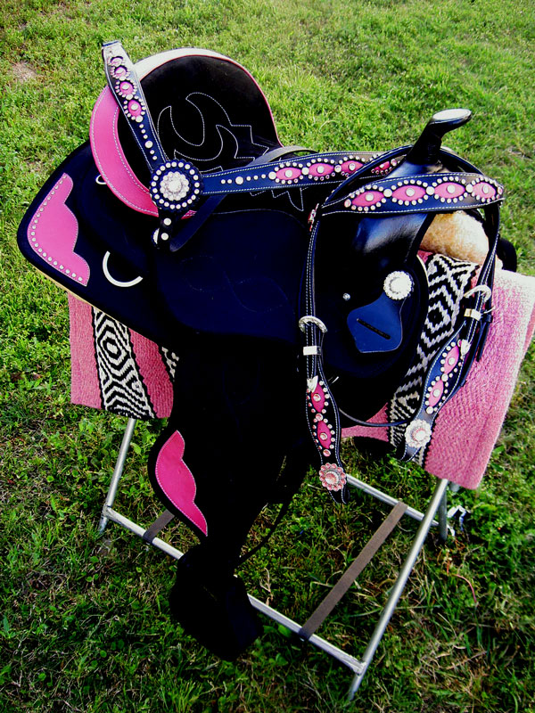 14WesternCorduraTrailBarrelPleasureHorseSADDLEBridleTackPink4934