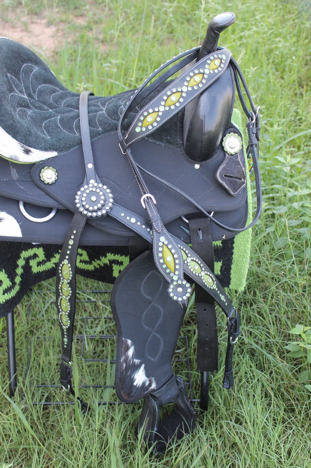 Western Cordura Trail Barrel Pleasure Horse SADDLE Bridle Tack Lime
