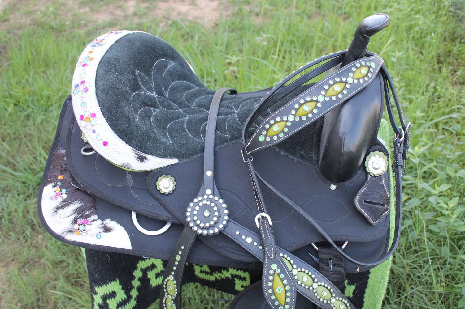 Western Cordura Trail Barrel Pleasure Horse SADDLE Bridle Tack Lime