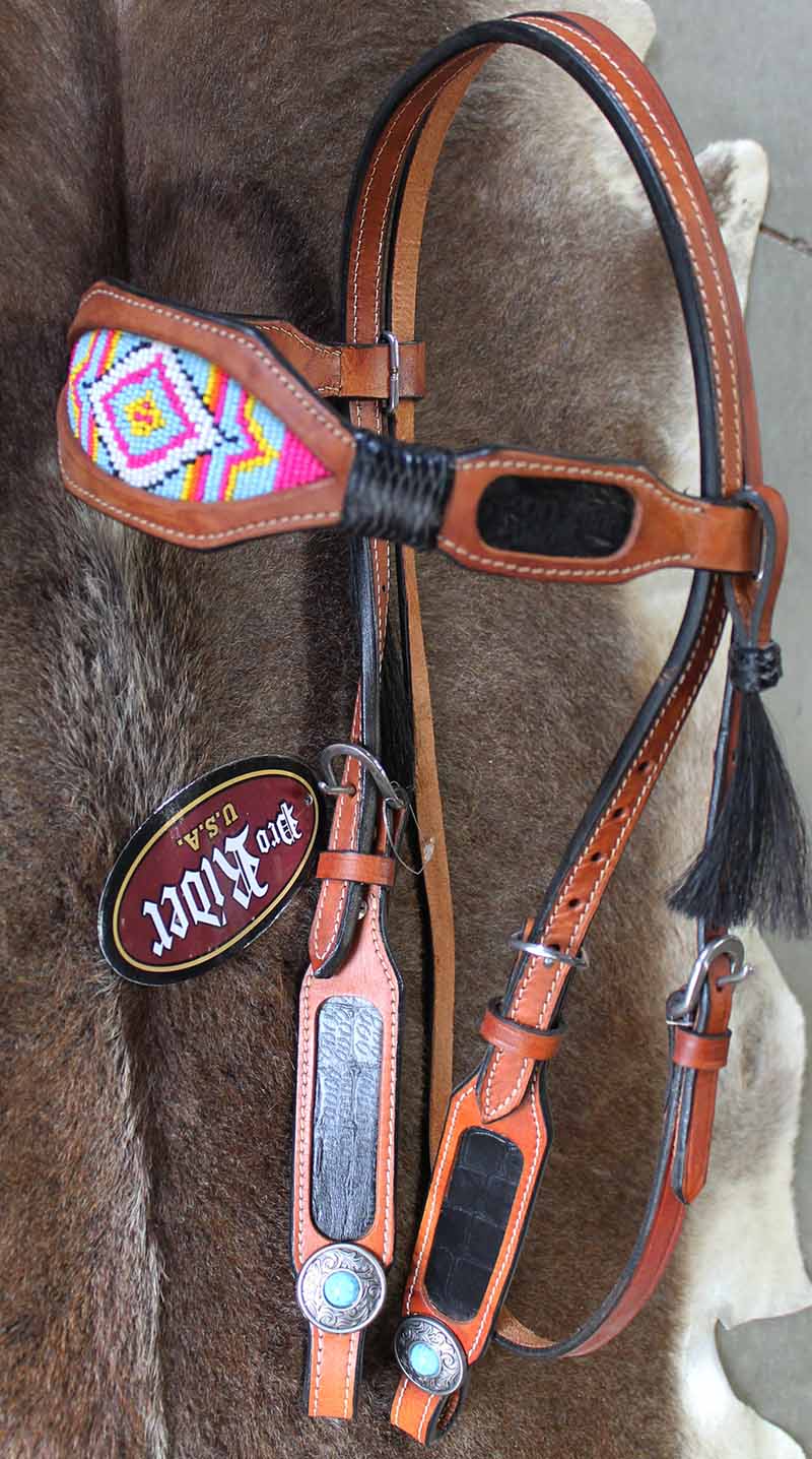 Horse Show Bridle Western Leather Headstall Hand Beaded Tack Rodeo