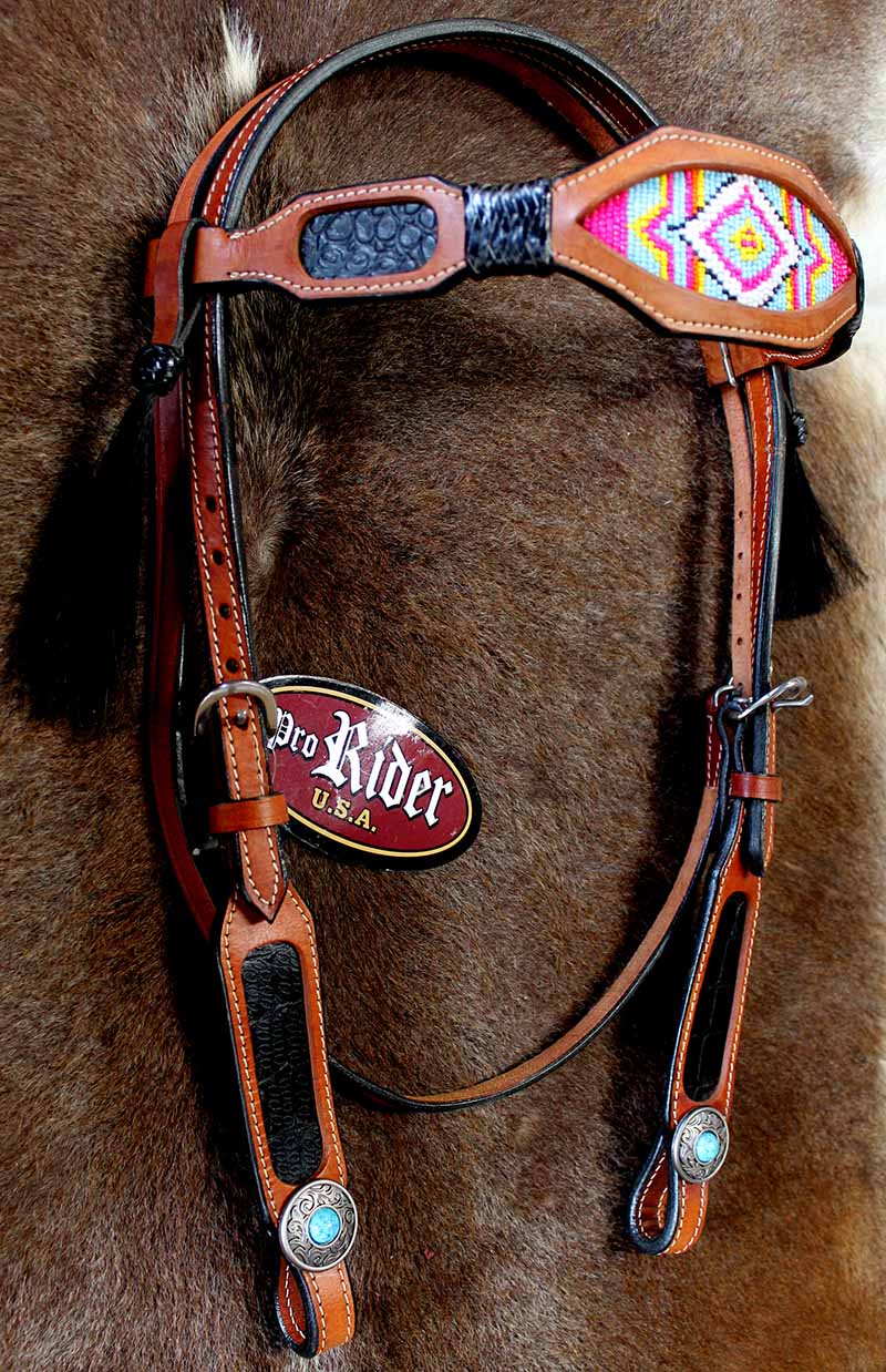 Horse Show Bridle Western Leather Headstall Hand Beaded Tack Rodeo