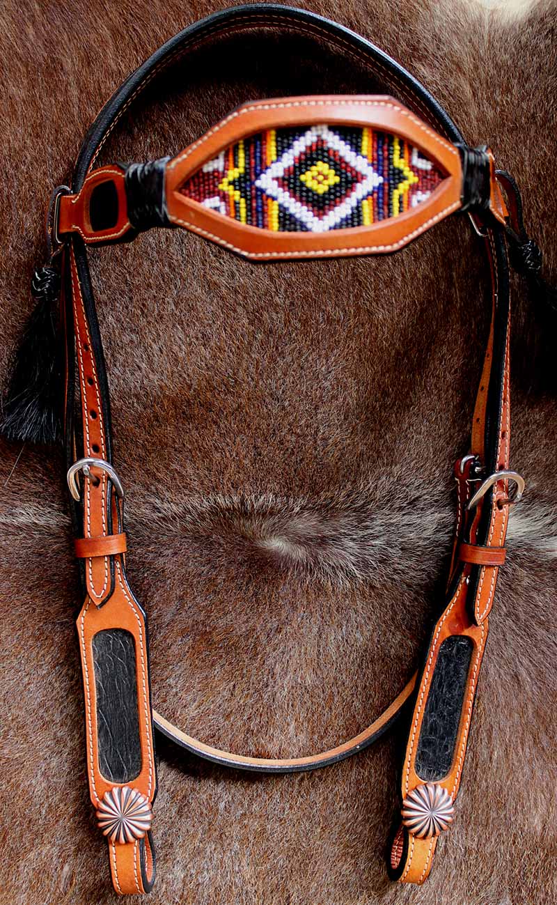 Horse Show Bridle Western Leather Headstall Hand Beaded Tack Rodeo